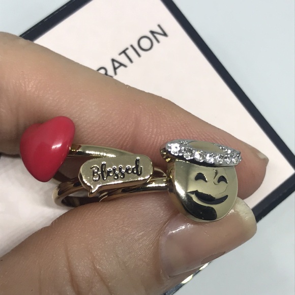 BCBGENERATION Goldtone Emoji Stacked Ring NWT - Picture 2 of 10